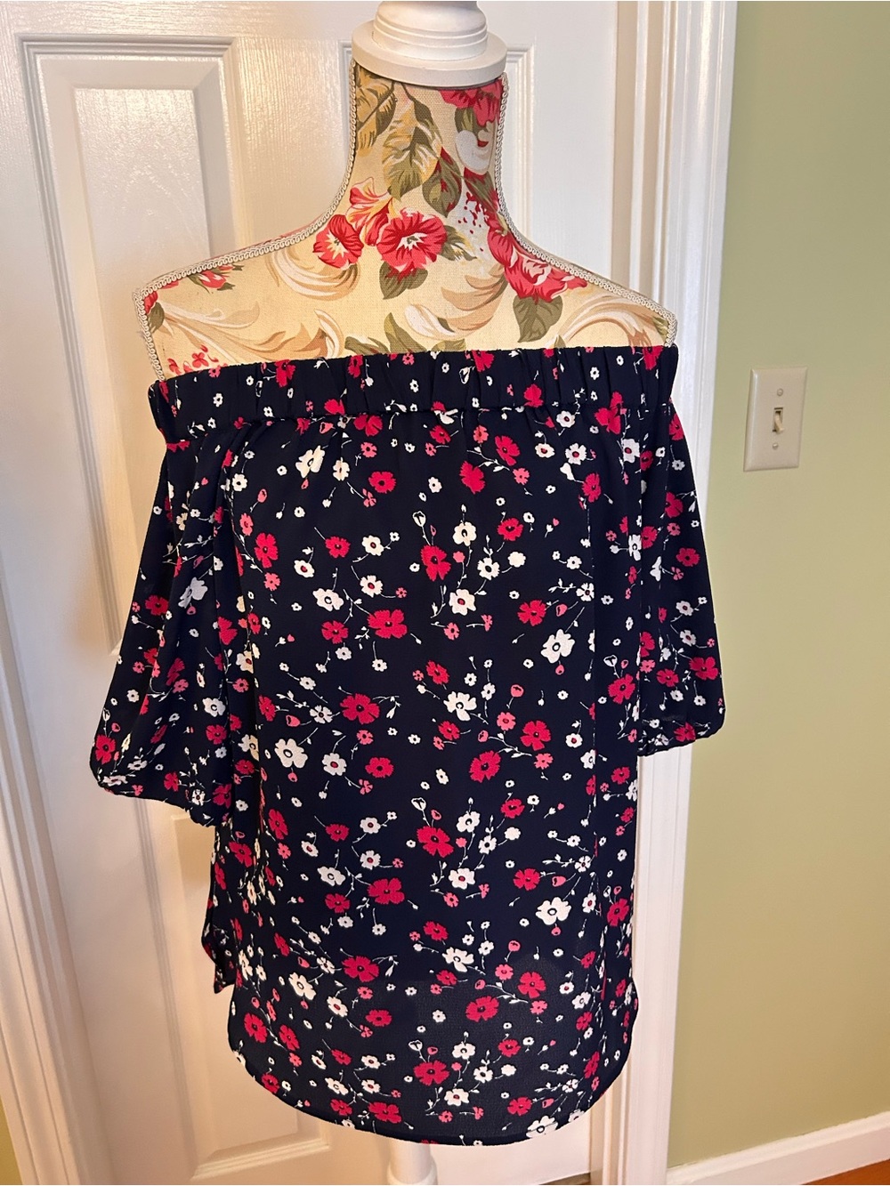 MICHAEL Michael Kors Navy Floral Top with Pink and White Flowers